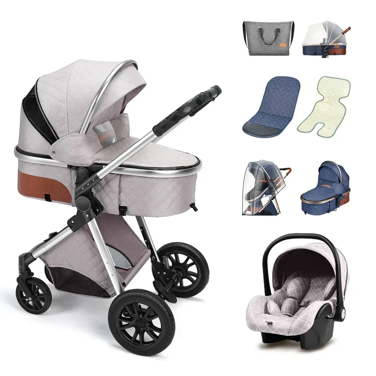 Luxury Baby Stroller 3 in 1 with Car Seat Portable Reversible High Landscape Baby Strollers Travel Pram poussette b&eacute;b&eacute; 3en1