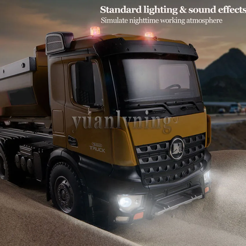 1:14 RC Dump Truck Engineering Alloy Vehicle 2.4G 10 Channel Remote Control Led Light Tipper Truck Tractor Toy For Kid Gift 3