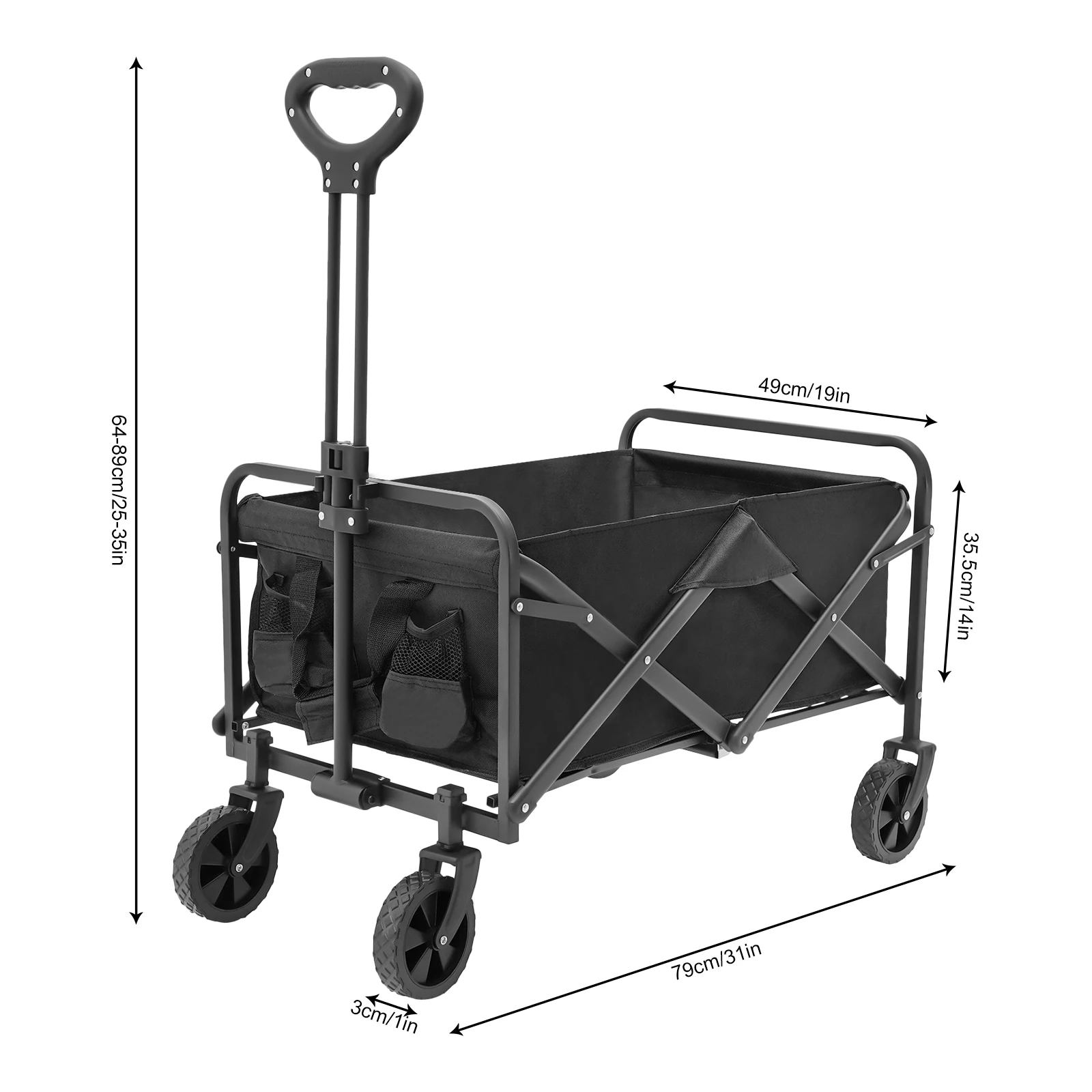 Collapsible Folding Wagon Garden Cart Utility Wagon Beach with 5" Rubber Wheels Adjustable Handle and 2 Cup Holders