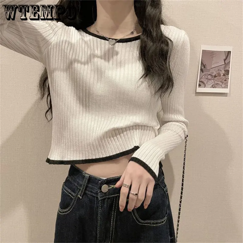 

WTEMPO Fashion Women's Long-sleeved T-shirt Solid Color Pullover with Knit Underlay Slim Autumn and Winter Sweater Wholesale