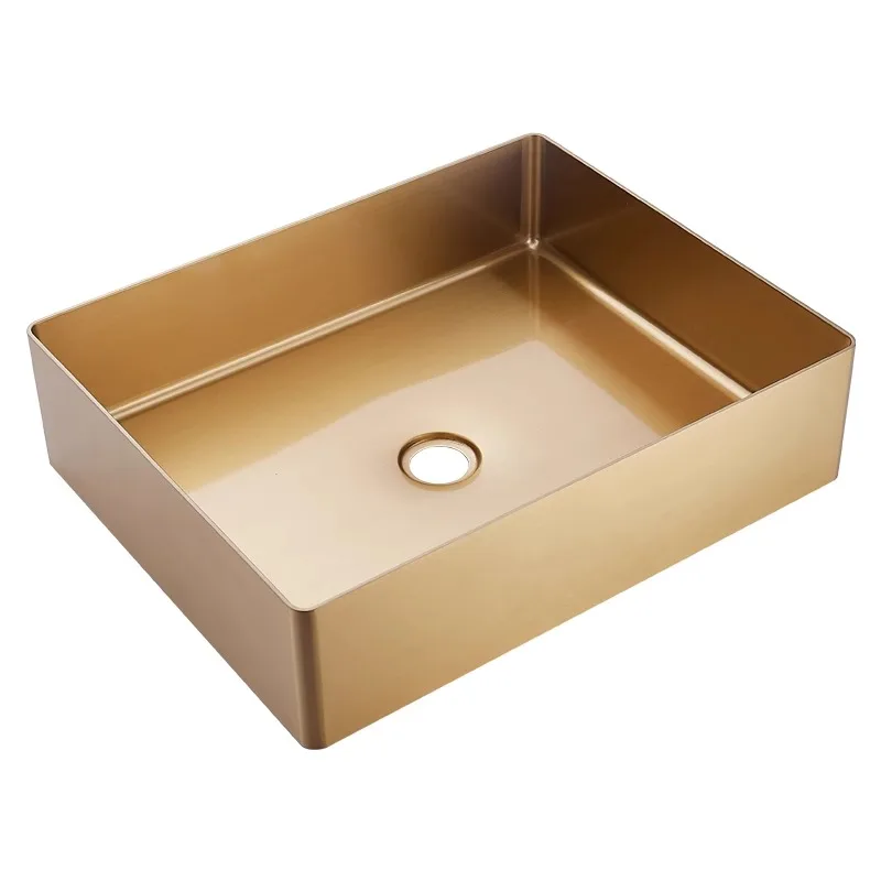

Light luxury gold rectangular stainless steel countertop basin, hotel bathroom sink, single basin black sink, household use