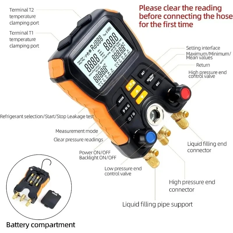 HTI HT-750 Digital Pressure Gauge New Refrigeration Vacuum Manifold Tester Meter
