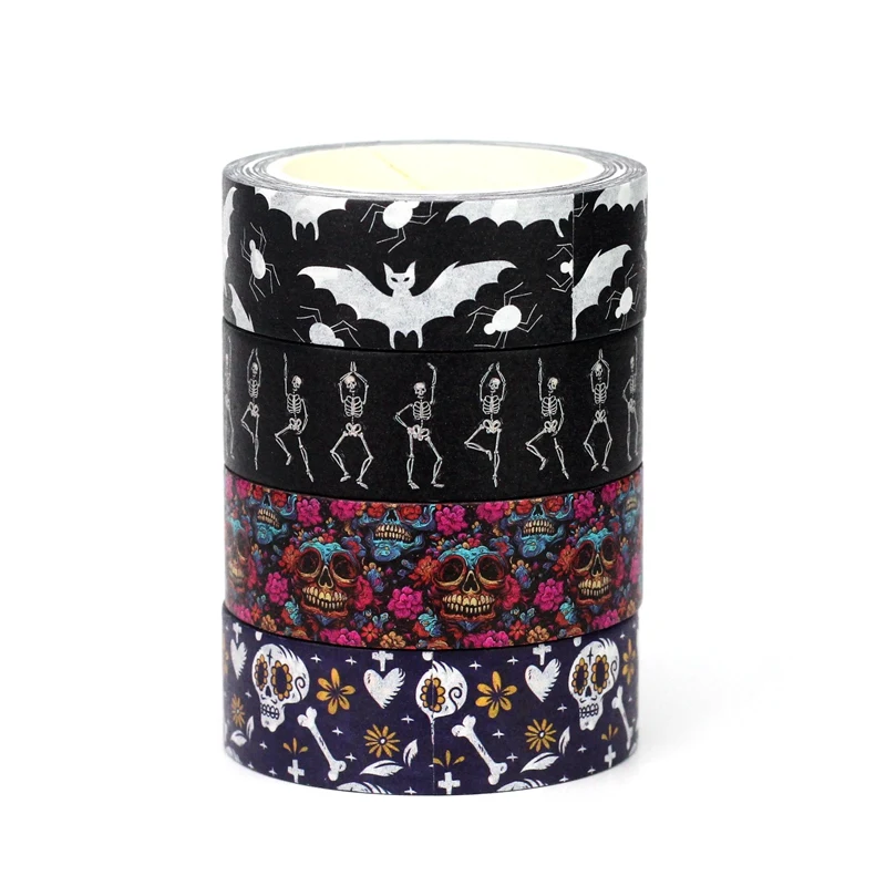 2024 NEW 1pc 10M Deco Bat Skull Black Cat Haunted House Halloween Masking Washi Tape for Scrapbooking Cute Journal Stationery 2
