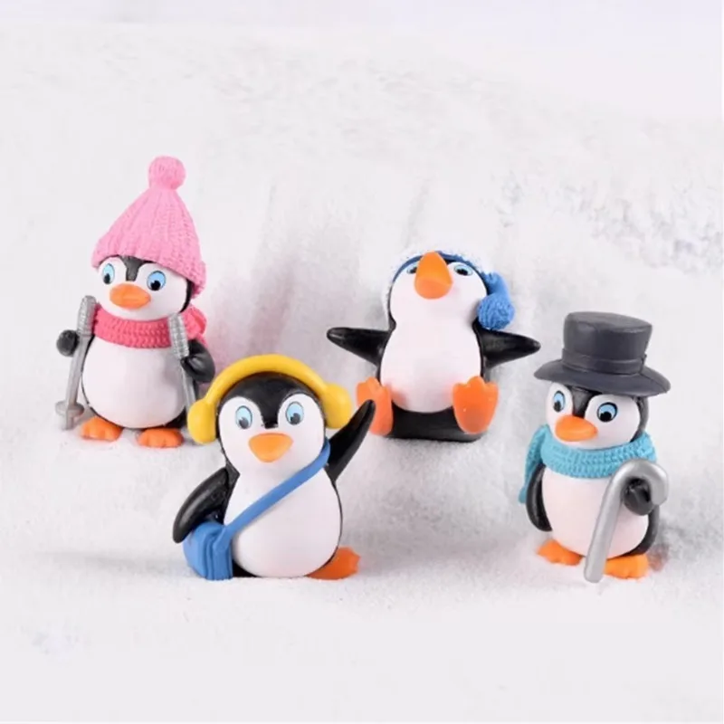 New 4pcs/set DIY Crafts Mini Winter Penguin Miniature Figurine Christmas Figures Fairy Garden Gnomes Moss Terrariums Decoration