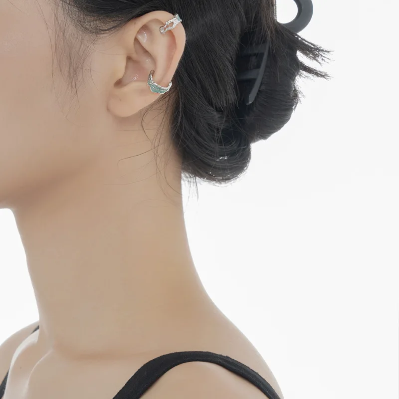 F.I.N.S 1PC Irregular Surface Enamel S925 Sterling Silver Ear Clip Texture Ear Cuffs for Non Pierced Ears Catilage Fine Jewelry 3