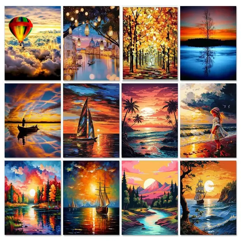 GATYZTORYPaintByNumbersKitsSunsetSceneryFrameDiyPaintingBy