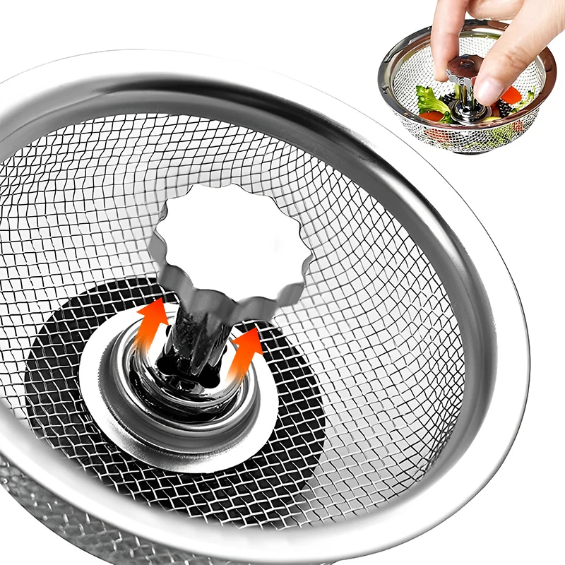 Stainless Steel Sink Strainer With Handle & Stopper Mesh Sink Filter Screen Anti-clogging Filters Floor Drains Waste Hole Trap,sink filter,sink strainer,floor drain filter,kitchen sink strainer