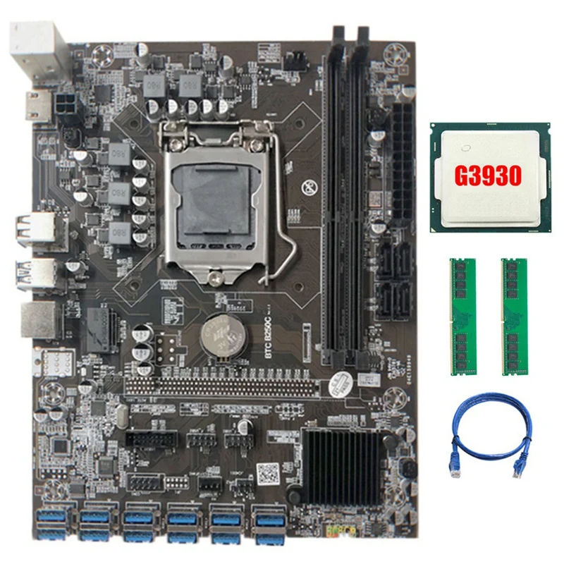 Семейная материнская плата для майнинга с процессором G3930 + 2XDDR4 4G 2666 МГц ОЗУ