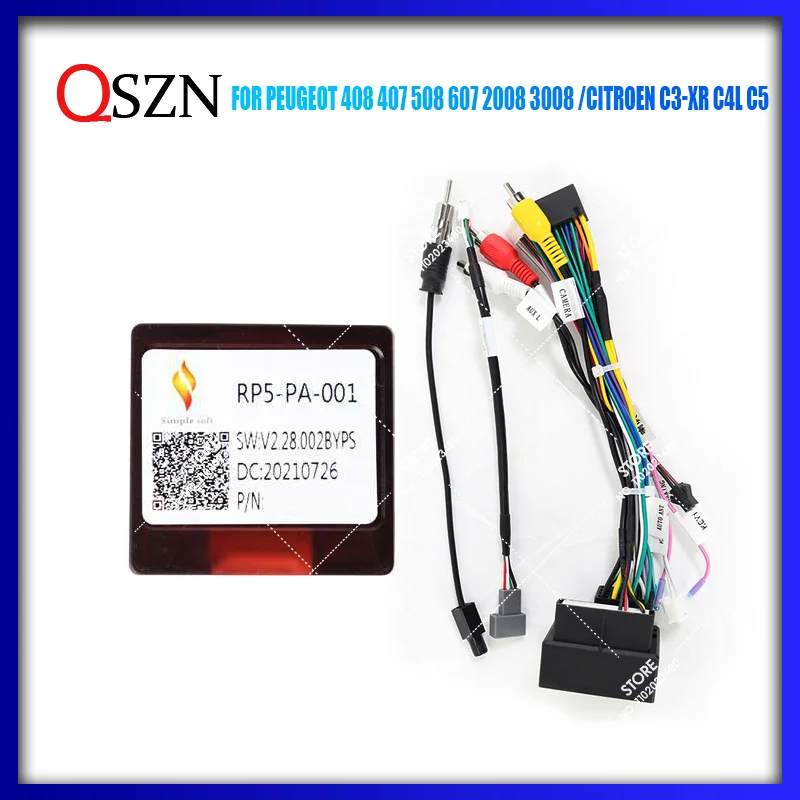 CanBus Adaptateur de câble de faisceau de câblage stéréo pour autoradio Android 16pin, for Citroen C4 C5 DS6 for Peugeot 3008 2008 307 408