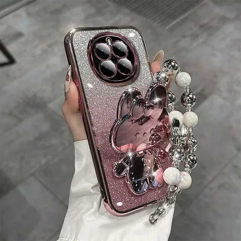 Luxury Cute Rabbit Makeup Mirror Stand Case with Bracelet - Premium Protective Cover