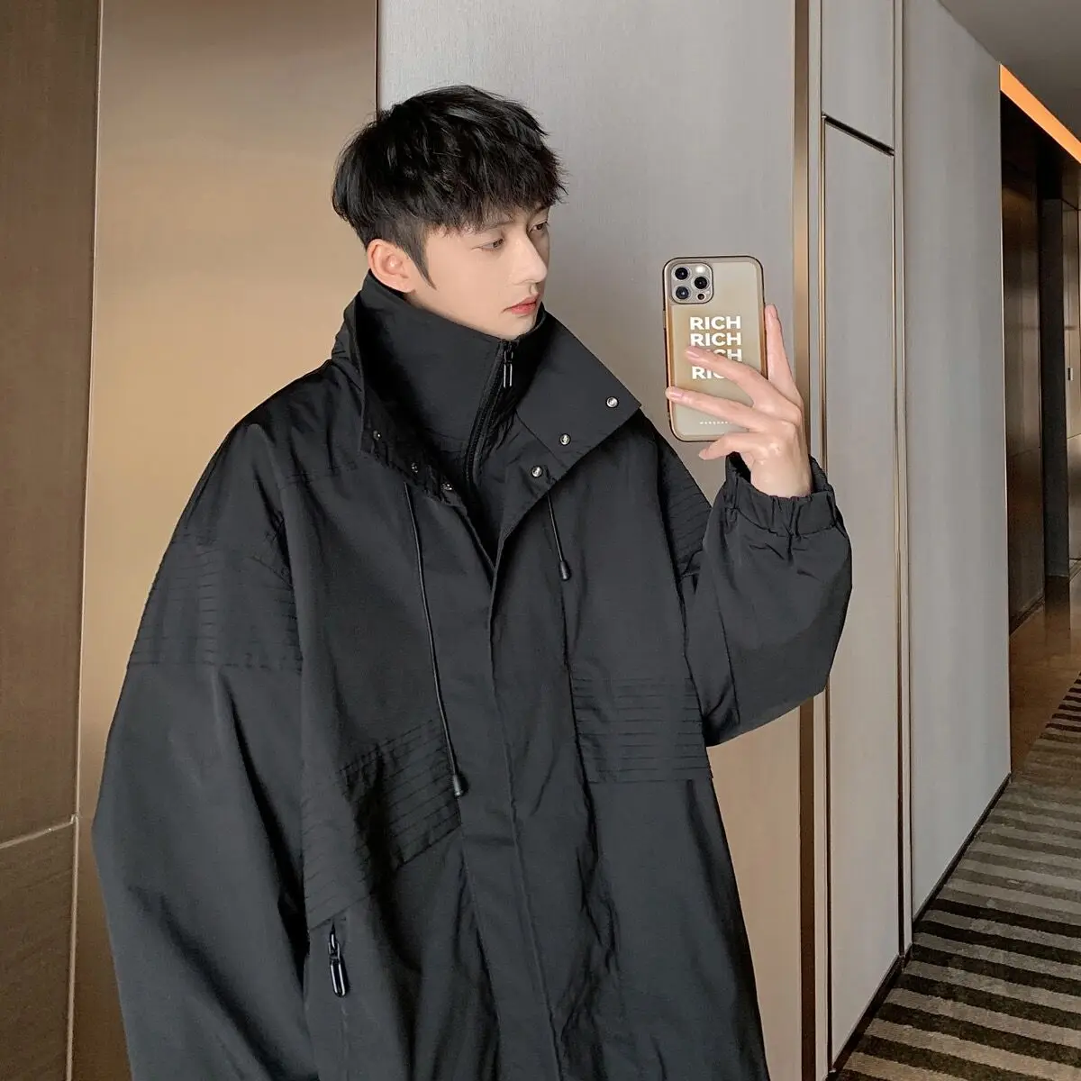 Double Stand Collar Design Men's Jackets Windbreaker Chic Ins Popular Cargo Coat Loose Streetwear Male Outdoor Fishing Hiking