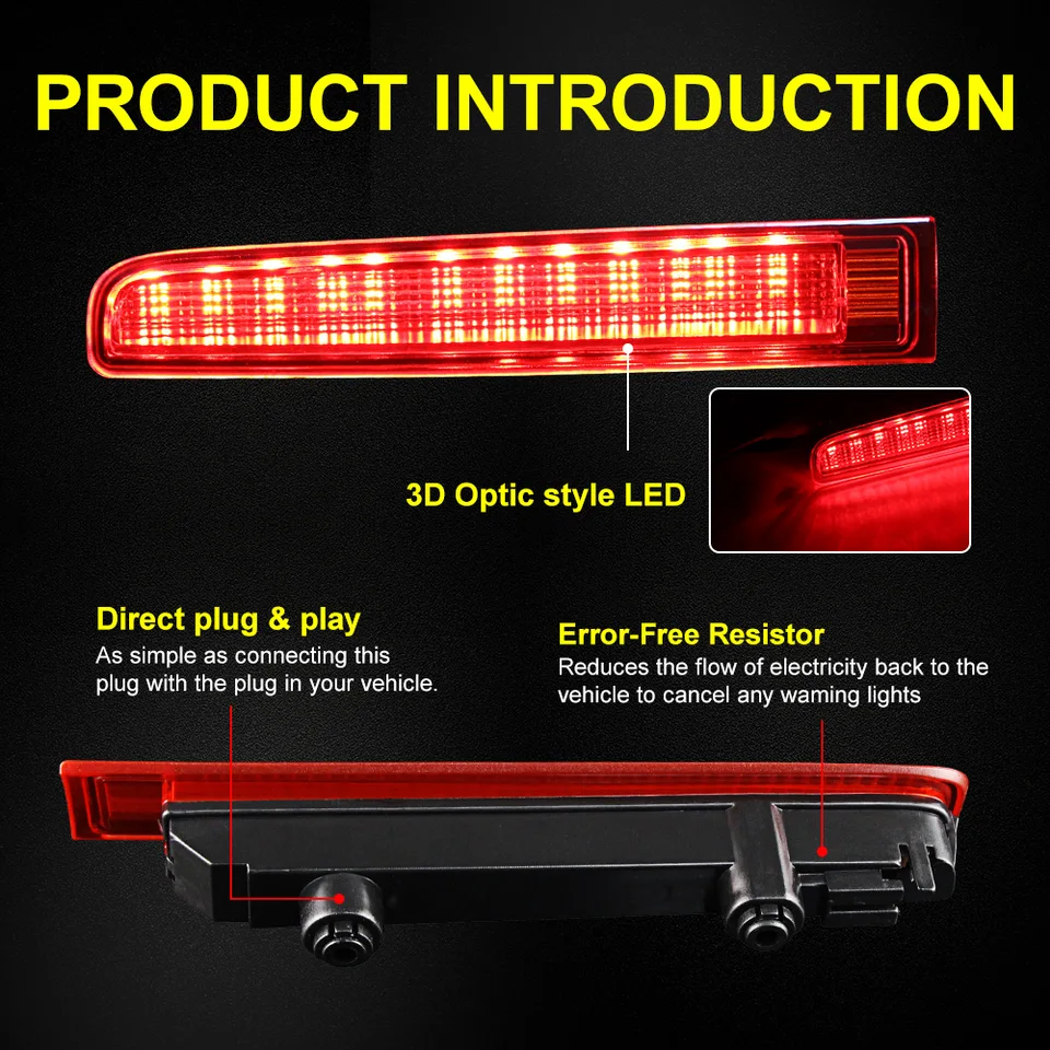 RZG Lot De 2 Feux Stop Arrière à LED Gauche Et Droit En Verre Fumé à Monture élevée Troisième Feu Stop Noir Pour 2003-2015 Transporter T5 Caravelle Multivan V