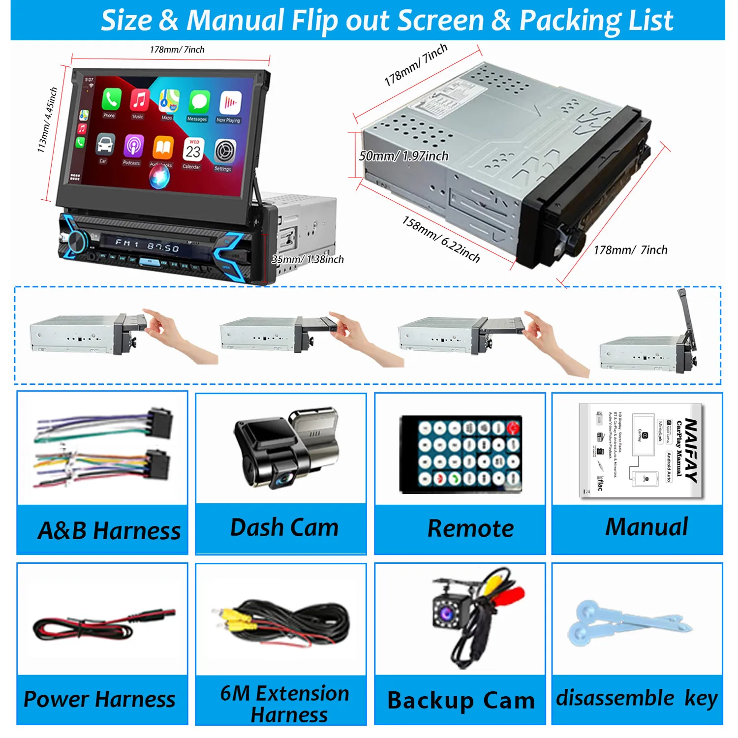 7" Retractable 1-DIN Car Stereo 6
