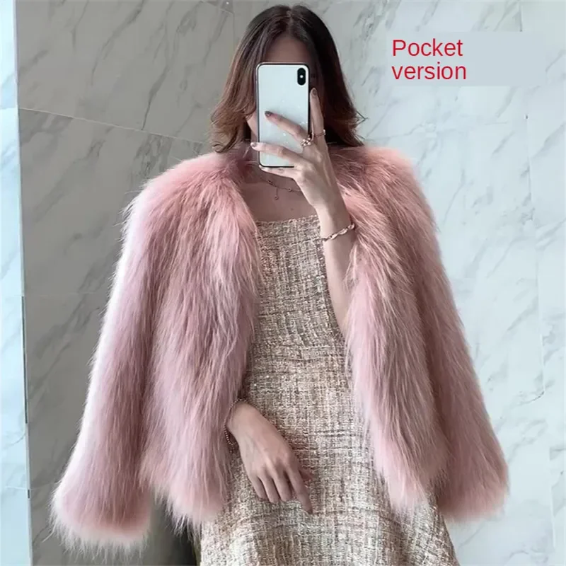 Pink Plush Warm Coats Jackets Women Winter Fox Fur Fur Jacket Short Women's 2024 Autumn Fashion Casual Thick Mink Fur Outwear