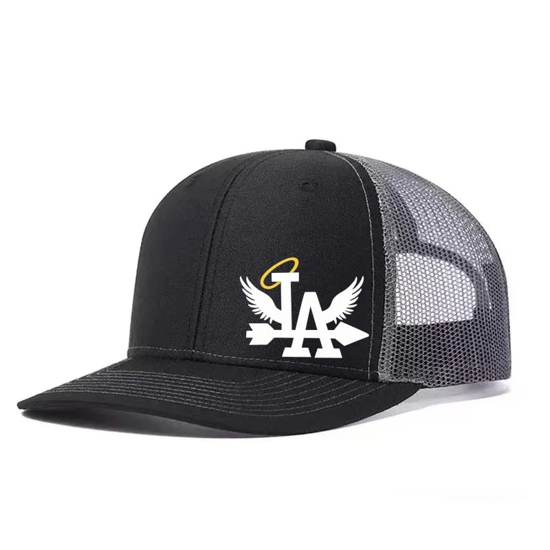 Gorra de béisbol ajustable con estampado LA Angel, gorra clásica snapback, gorra de malla transpirable tipo trucker, gorra para golf, pesca y actividades al aire libre.