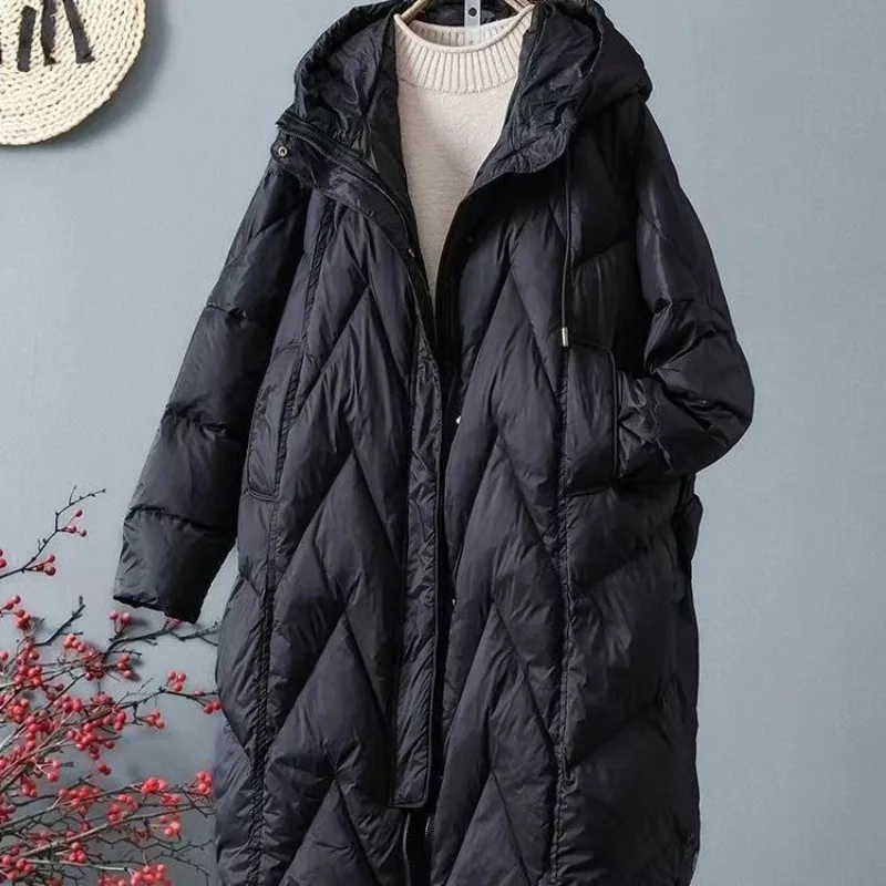 Down Cotton 2025 New Winter Women's Loose and Thick Fitting Hooded Long Over The Knee Cotton Jacket Women Warm Down Cotton Coat