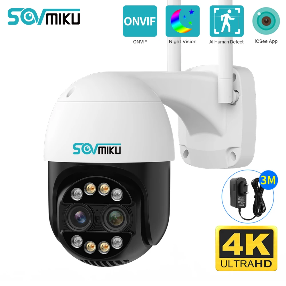 8MP 4K Dual Lens Smart IP Camera 8x Hybrid Zoom Night Vision ONVIF Human Detect WiFi Surveillance PTZ Camera Security Protection