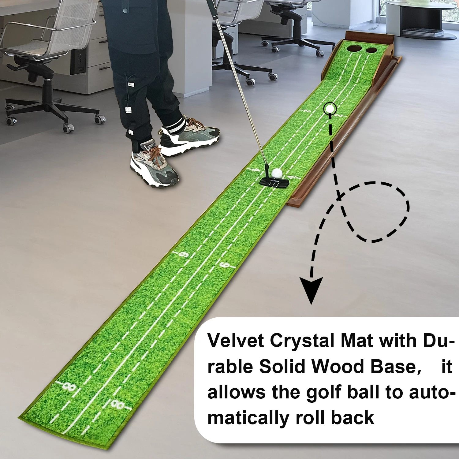 Golf PuttinPerfect your short game anywhere with this Golf Putting Mat for Indoor & Outdoor Practice. Designed for golfers of all skill levels, g Mat for Indoor & Outdoor Practice Use with Wood Auto Ball Return System and 2 Holes Putting Green Accessories 3