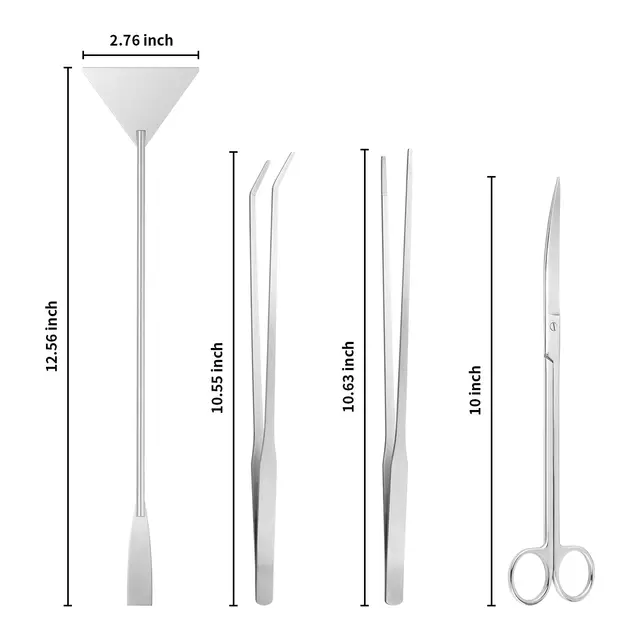 Terrarium Tools 4-in-1 Aquarium Tool Set - Stainless Steel Scissors/Tweezers /Spatula (Aquascaping Kit) Aquascape Tools