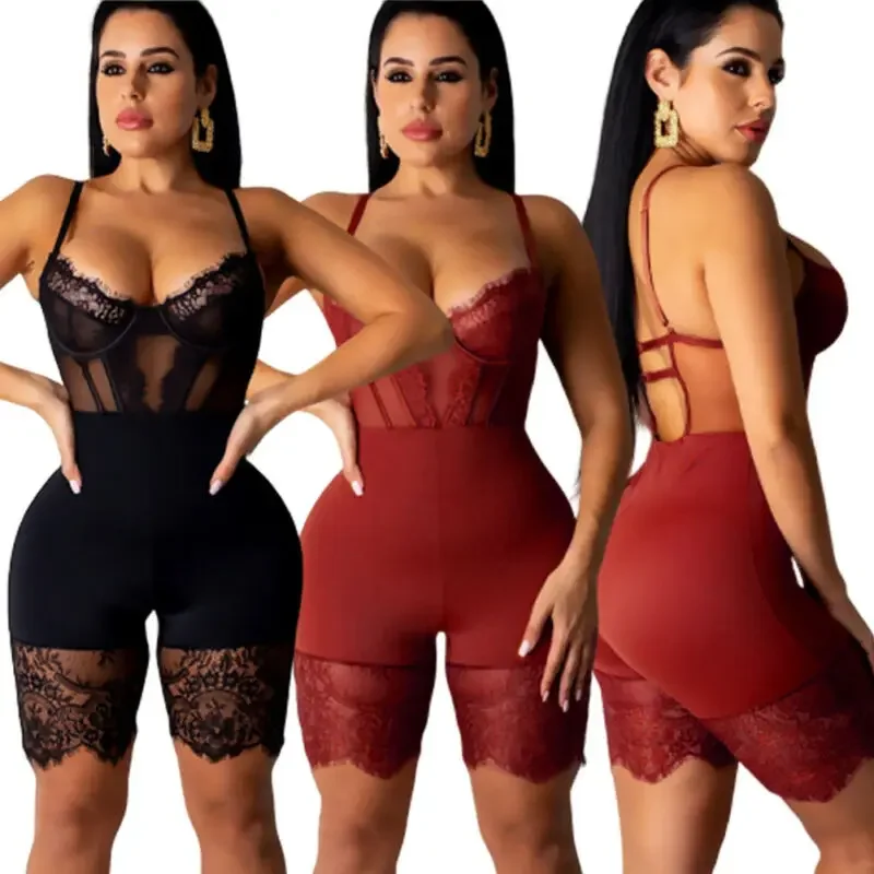 

2023 Women Plus Size Romper Clothes Ladies Clubwear Playsuit Female Casual Lace Bodycon Party Jumpsuit Rompers Outfits