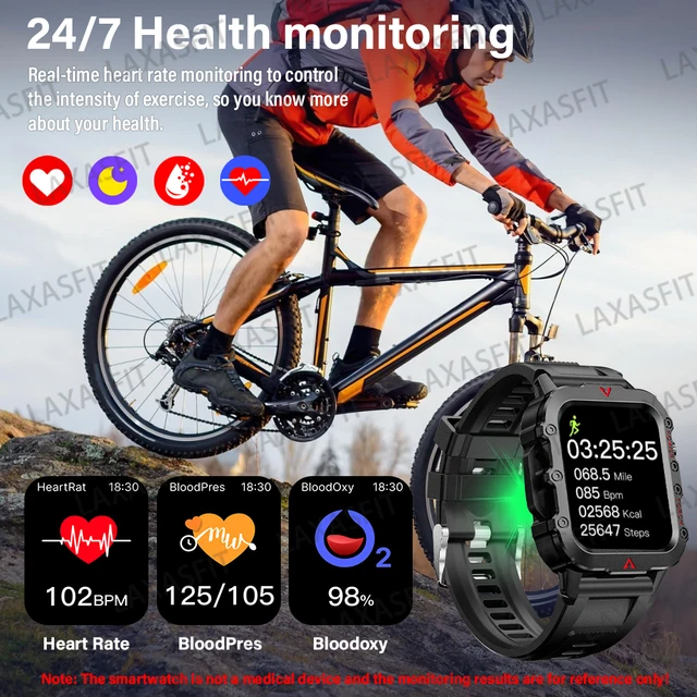 LAXASFIT 2024 Outdoor Military Men's Smart Watch Bluetooth Talk Sports Heart Rate Monitor Smart Watch Android IOS 6