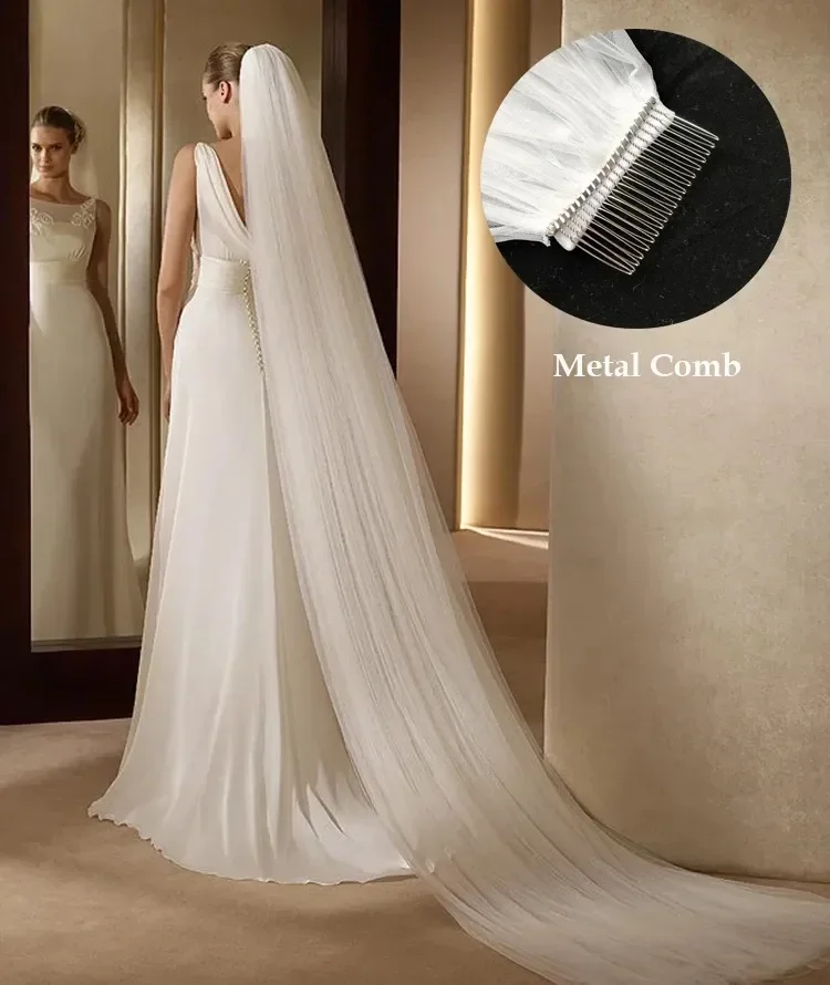 

Wholesale Soft Tulle 3Meter 5Meter White Ivory Voile Mariee Long Wedding Veil With Metal Comb Bridal Headwear Vestido De Noiva