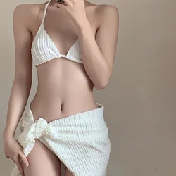 Summer New Hottie Solid Color Sexy With Chest Pad Beach Vacation Casual Fashion Young Style Wire Free Splitting Bikinis Sets