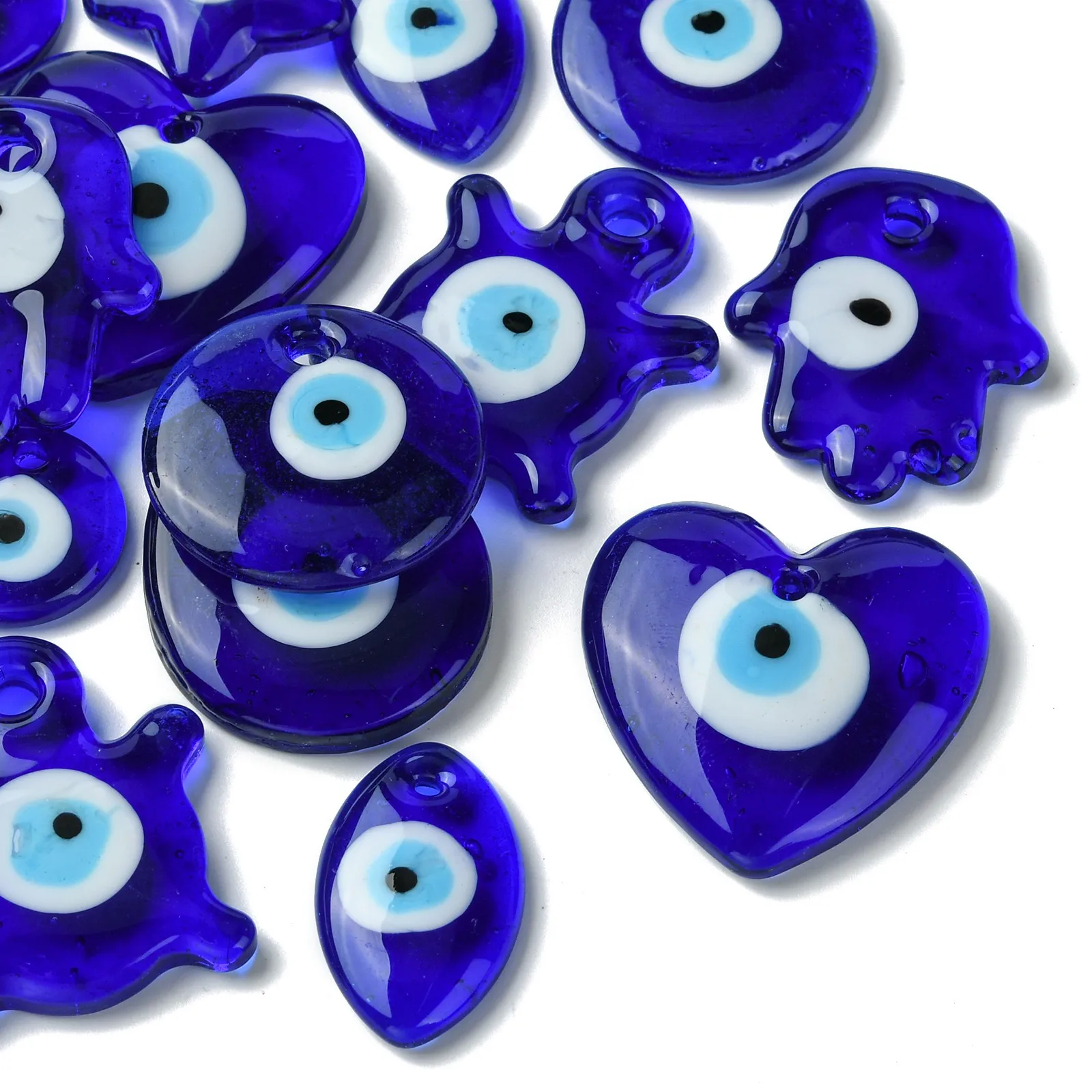16pcs 8 Stile blau Lampwork Glas türkisch bösen Blick Charms gemischte Formen Glas religiöse Charms für Armband Schmuck herstellung – Detail 8