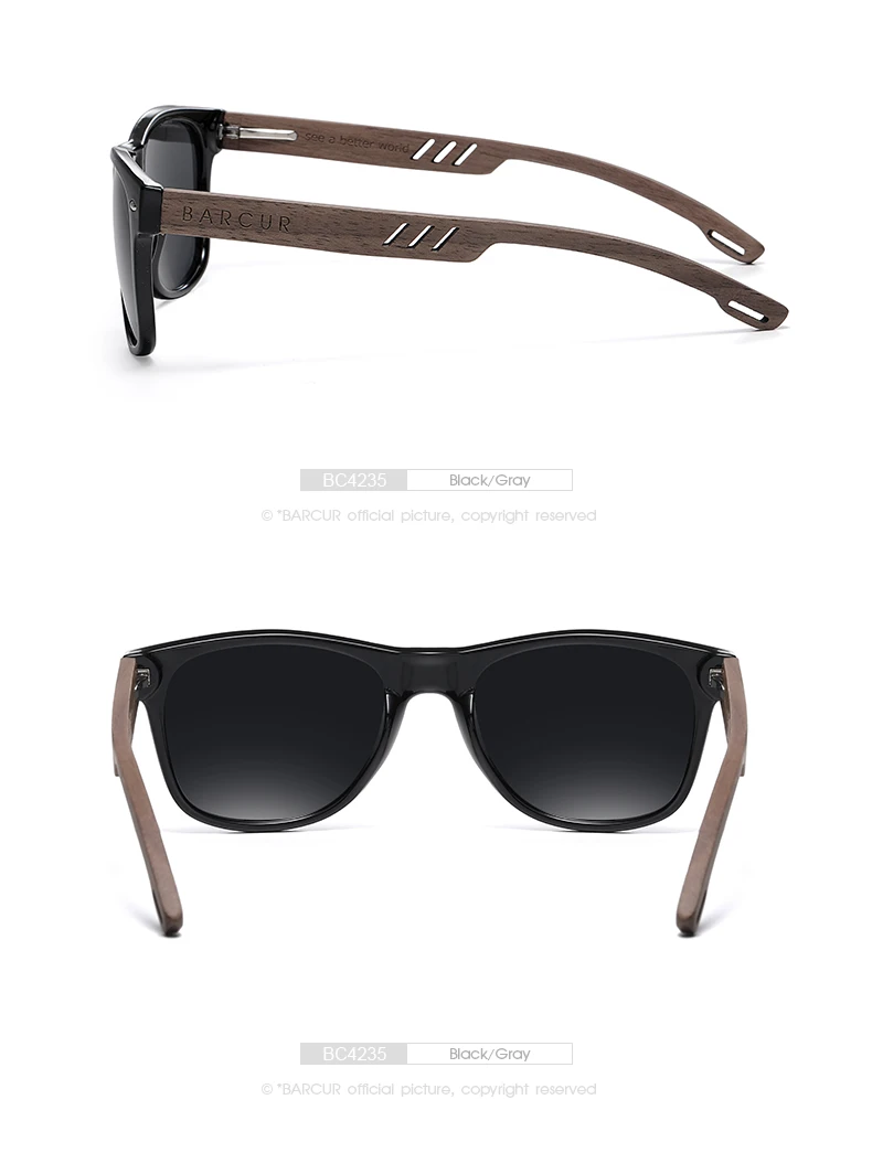 BARCUR Black Walnut Sunglasses for Men Wood Sun Glasses Man Eyeglasses Polarizing Glasses UVA&B Protection Eyewear ECO-Friendly