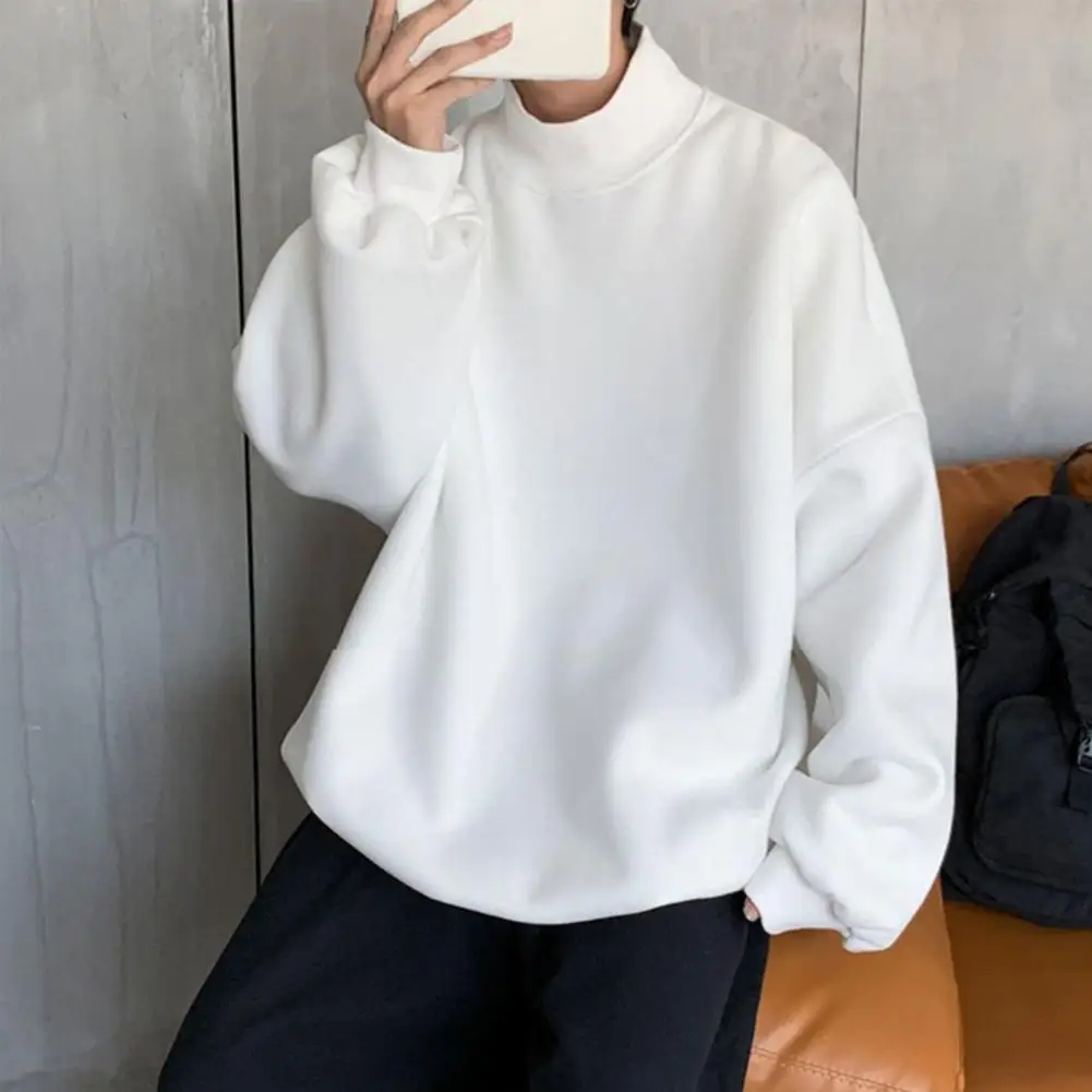 

Men Pullover Sweatshirt Autumn Male Sweatshirt Half Turtleneck Relaxed Fit Ribbing Bottom Pullover Sweatshirt Dressing