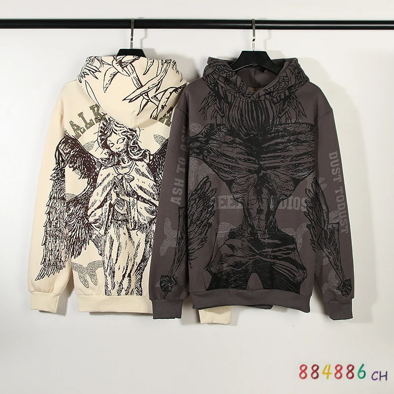 

Streetwear Kanye Angel Wings Hoodie Men Women High Street Vintage Distressed Pattern Sweatshirts Pullover