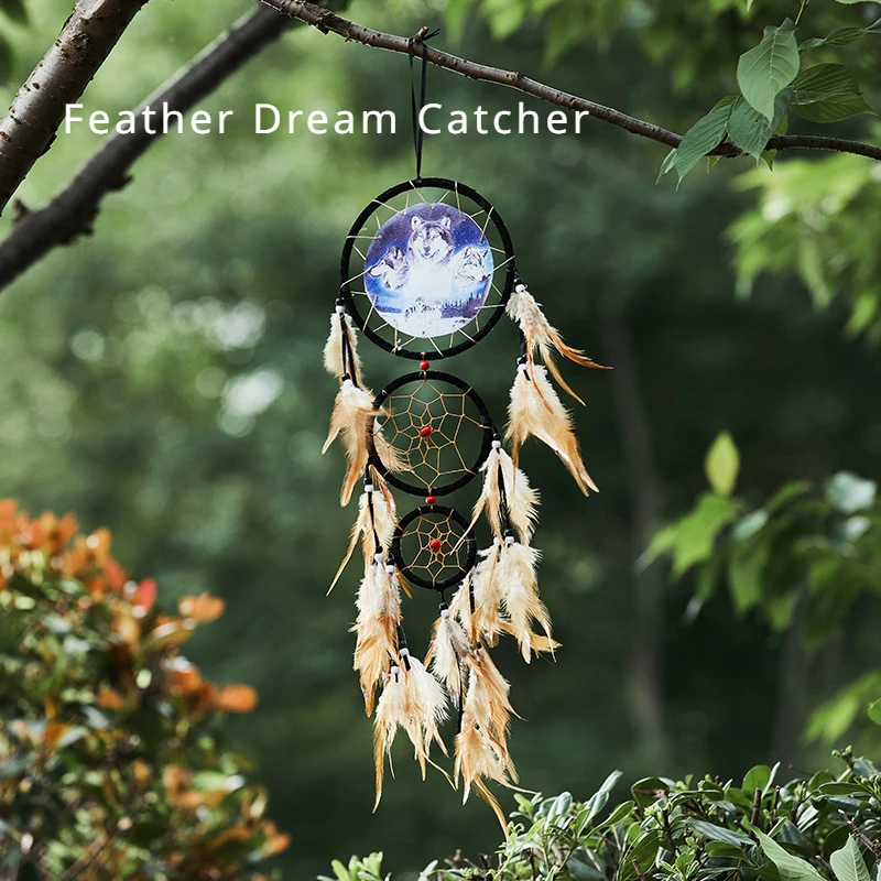 

Handmade Indian Dream Catcher Hanging with Rattan Bead Feathers Wall Car Decoration Ornament Dreamcatcher