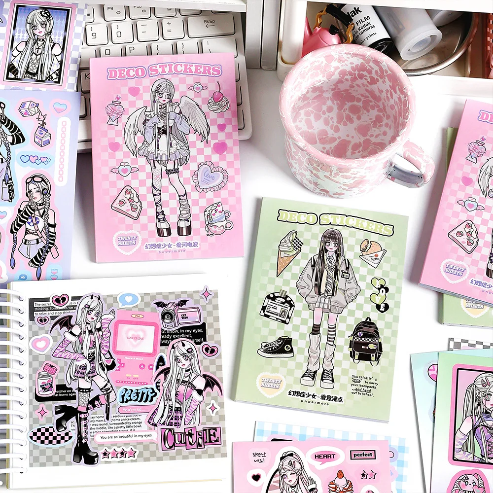 Adesivo Scrapbook Ragazza sognante Adesivo decorativo Sigillo per diario fai da te Adesivo Libro Album Materiale scolastico Cancelleria