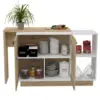 Sicilia Kitchen Island, Two  External Shelves, Double Door Cabinets, Three Shelves White / Light Oak 5