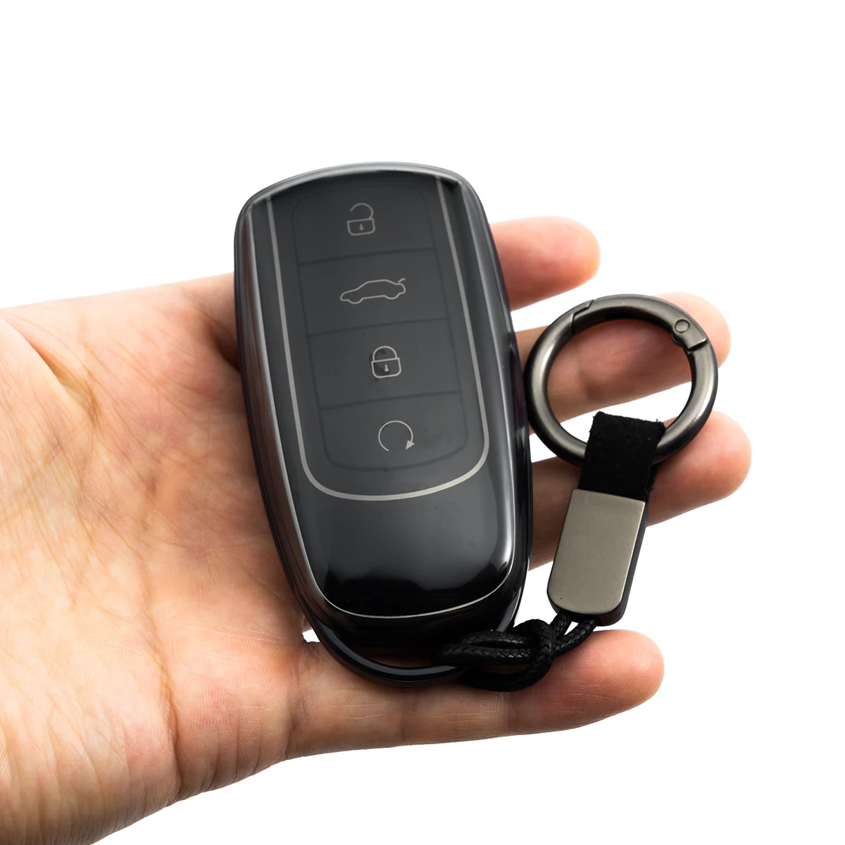 Sleek Black Transparent Car Key Fob Case with Keychain - Stylish and Durable Auto Accessory