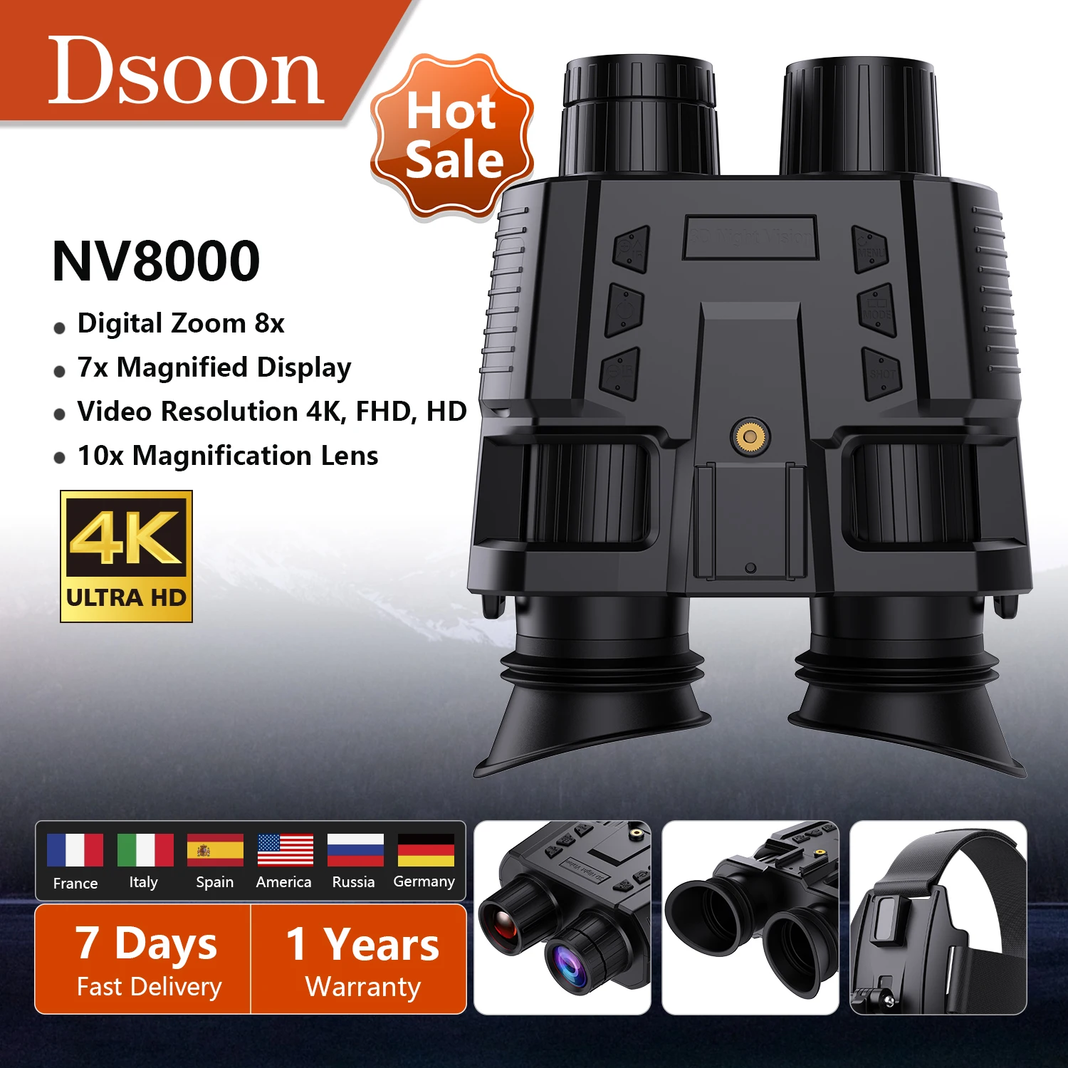 DsoonNightVisionBinocularsGogglesNV8000InfraredDigitalHead