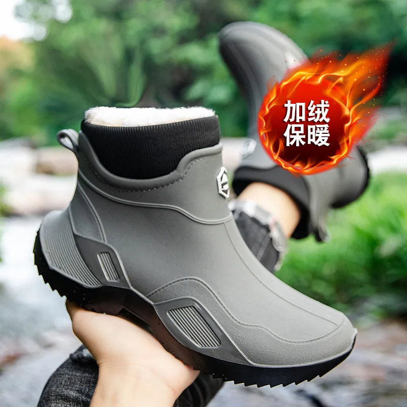 Bottes pluie courtes homme femme imperméables caoutchouc anti-dérapantes résistantes polaire chaudes mode