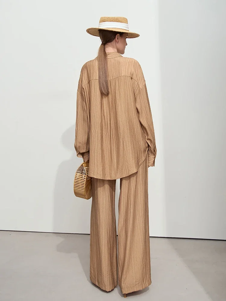 AMII Minimalism Shirt Pants For Women 2025 Spring New Casual Basic Single Breasted Shirt Straight Long Wide Leg Pants 12511048 5