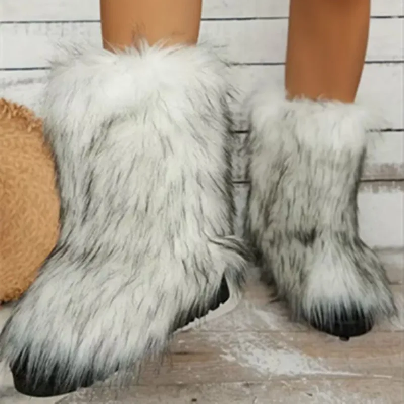 Bottes Neige Fausse Fourrure Femme – Taille US 6, Marron, Chaussons D'hiver Occasion