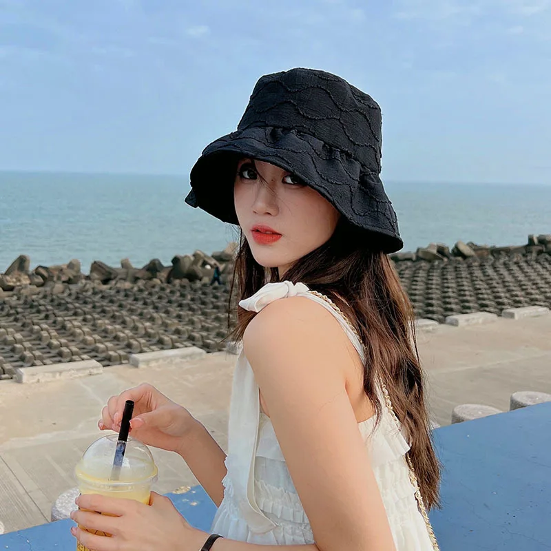 Shade Hat Hat Women Summer New Cute Fisherman Hat Korean Version Showy Face  Small Pot Hat PlainSunshade Hat Dating