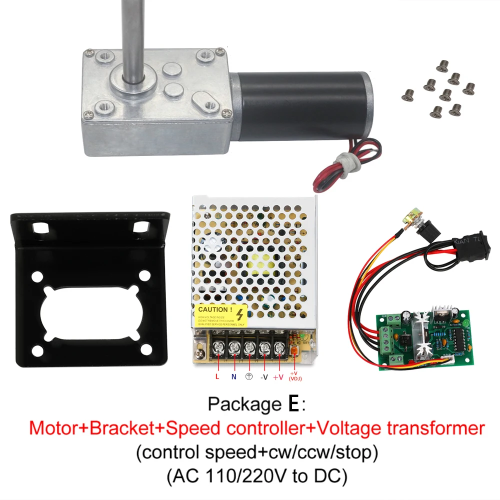 12 V DC Wurm Getriebe Motor Minderer 24v Leistungsstarke High Torque 12  Volt 51MM Lange Achse Elektrische Motor umgekehrt Getriebe Tür - AliExpress