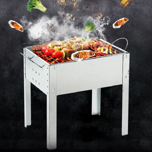 Barbacoa portátil de acero inoxidable, parrilla rectangular, plegable, para  Familia, acampar al aire libre, herramienta de Picnic - AliExpress