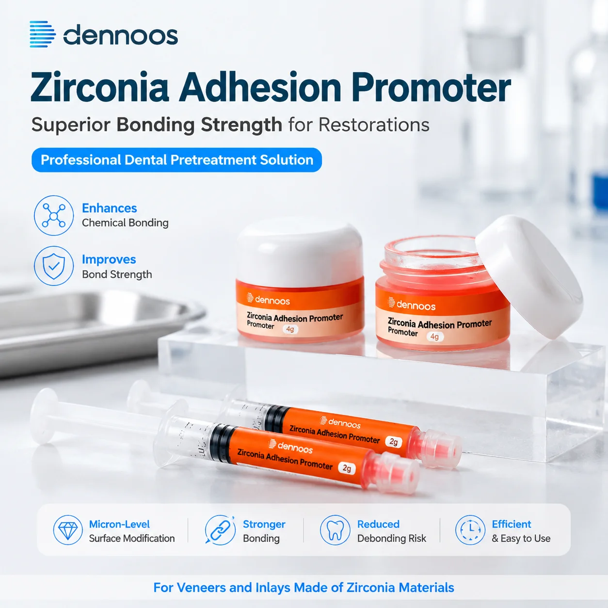 Dental Zirkonoxid-Bonding-Adhäsiv-Promotor 2g/Tube 4g/Flasche für Veneers und Inlays – Dental Labor Zirkonoxid-Bonding-Vorbehandlungsmittel