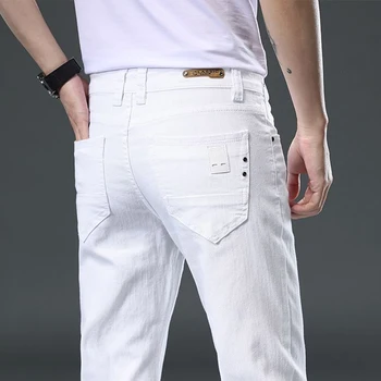 2025 Autumn Men's White Slim Fit Straight Jeans Casual Stretch Denim Pants Comfortable Fashion Streetwear Male Brand Clothing 1