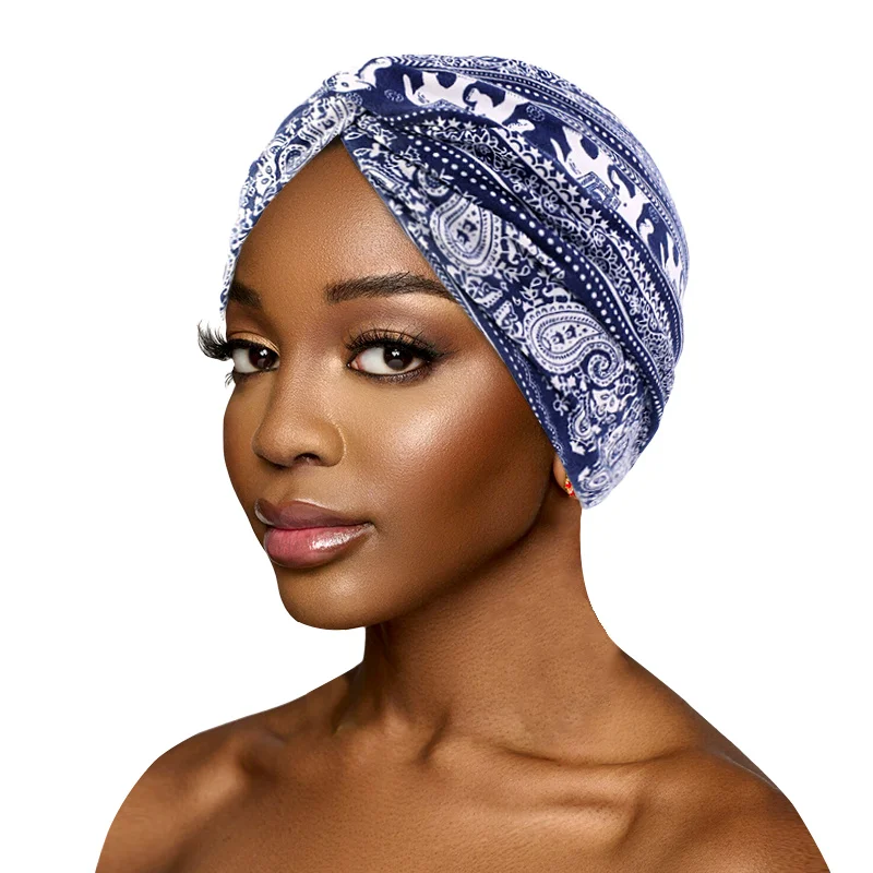 New Women flower Cotton Knotted Turban Hat Cross Twist Cap Scarf