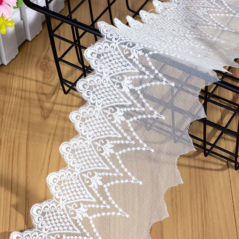 DIY 수제 웨딩 드레스 커튼 소파, 화이트 블랙 코튼 자수 레이스 트림 의류, 바느질 액세서리, 9cm 너비, 5 야드/로트