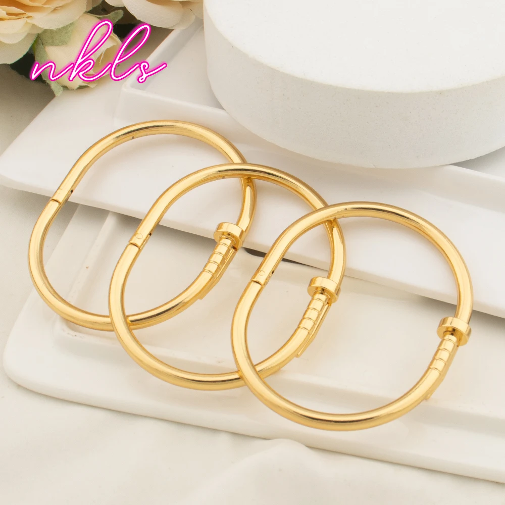 Simple Nail Bangle Bracelet Luxury Copper Jewelry Women's Punk Style Metal Bracelet Charms Gold Plated Hand Jewelry bangle bracelet