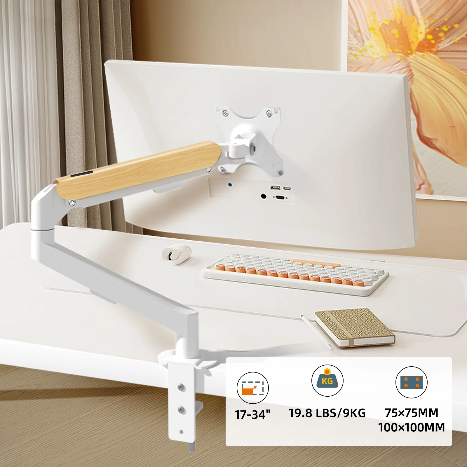 Hiland-suporte de Braço Monitor Branco 1734 Desktop Mola de Gás Montagem de Movimento Total Lcd Led tv Suporte para pc M5-m - Imagem 5