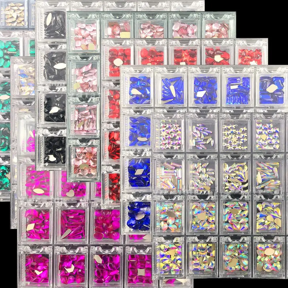 

400Pcs/Box Crystal Glitter Nail Rhinestones Irregular Diamond Set Luxury Flatback Nails Gems Jewelry Parts for Manicure Decorate
