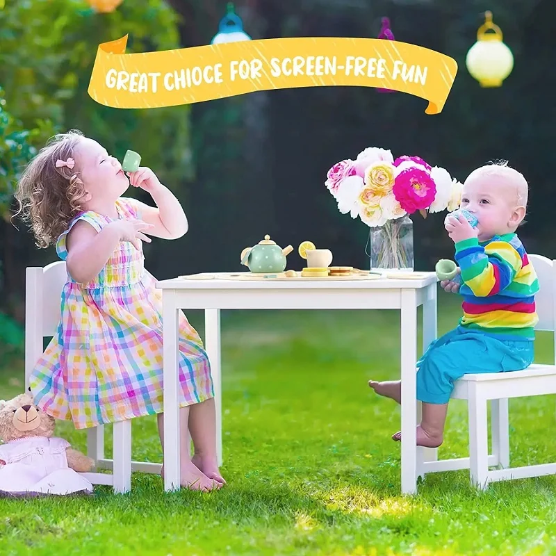 Wooden tea set toy little girls toddler play kitchen accessories kids pretend play food party toys